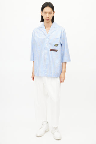 GCDS Blue 
White Stripe Coated Shirt