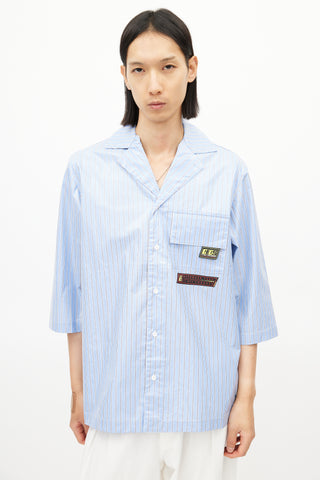 GCDS Blue 
White Stripe Coated Shirt