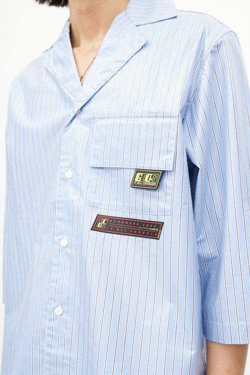 GCDS Blue 
White Stripe Coated Shirt