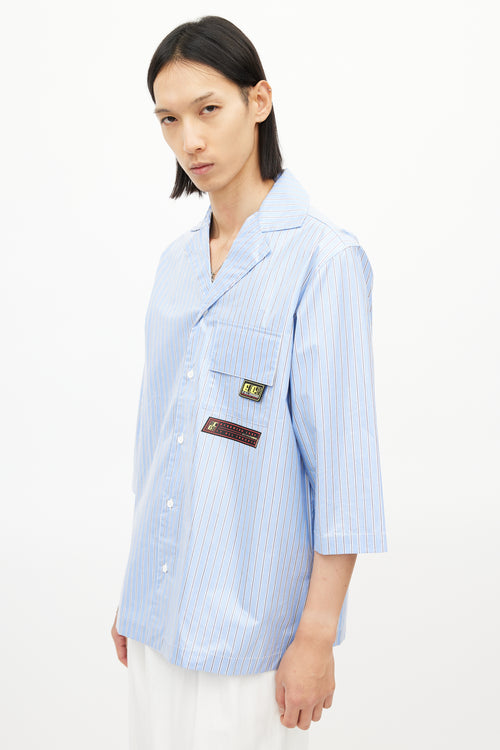 GCDS Blue 
White Stripe Coated Shirt