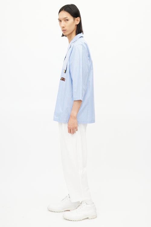 GCDS Blue 
White Stripe Coated Shirt