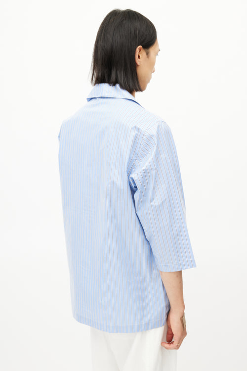 GCDS Blue 
White Stripe Coated Shirt