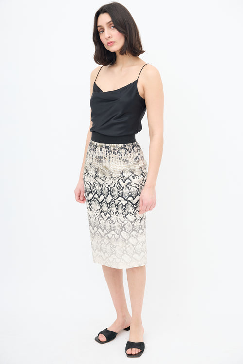 Giambattista Valli Cream 
Black Silk Gradient Print Skirt