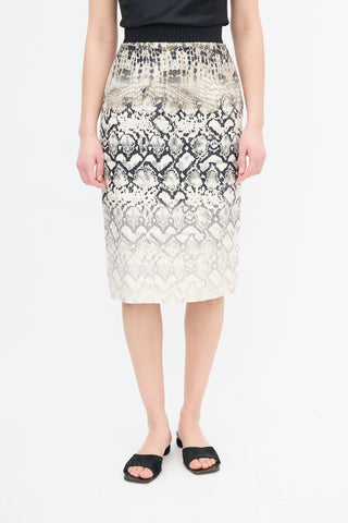 Giambattista Valli Cream 
Black Silk Gradient Print Skirt