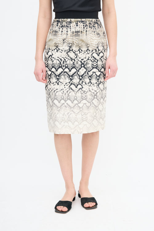 Giambattista Valli Cream 
Black Silk Gradient Print Skirt