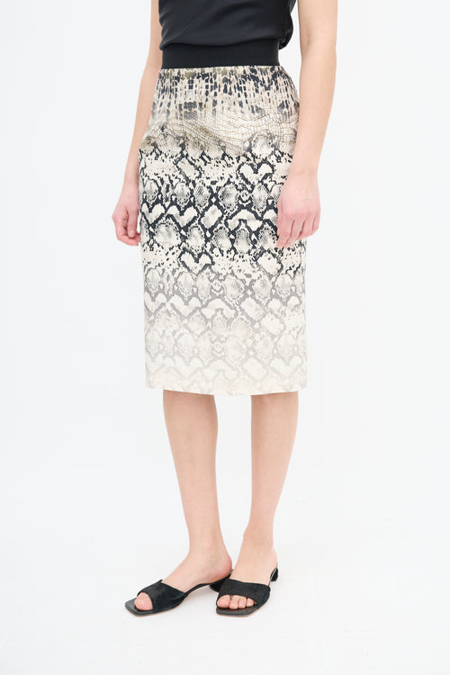 Giambattista Valli Cream 
Black Silk Gradient Print Skirt