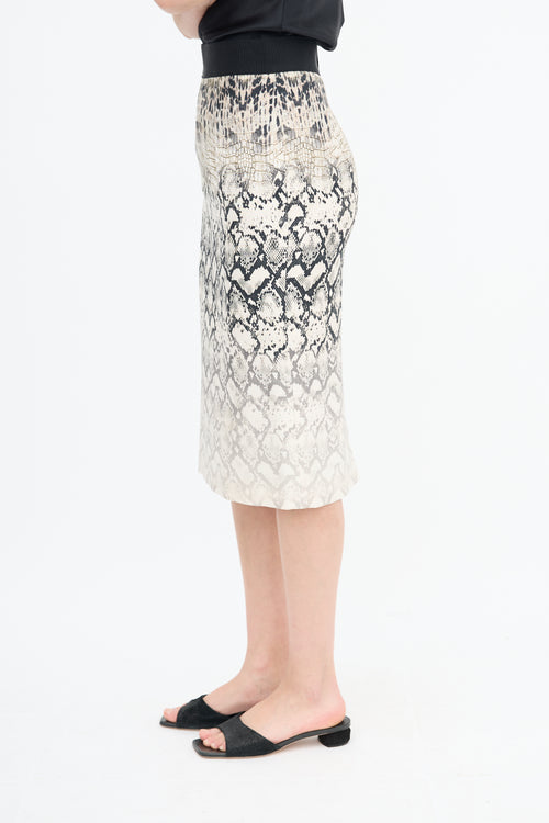 Giambattista Valli Cream 
Black Silk Gradient Print Skirt