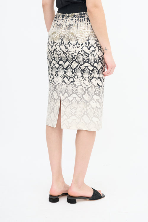 Giambattista Valli Cream 
Black Silk Gradient Print Skirt