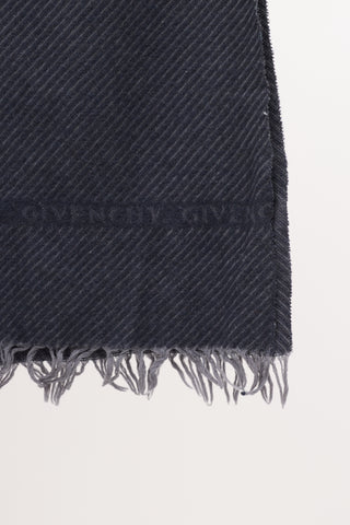 Givenchy Blue 
Grey Cashmere Striped Fringe Scarf