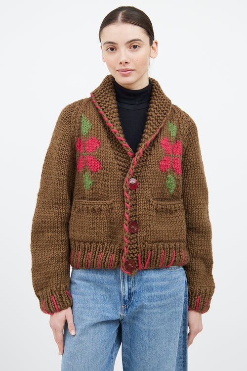 GOGO Brown 
Multicolour Wool Floral Knit Cardigan