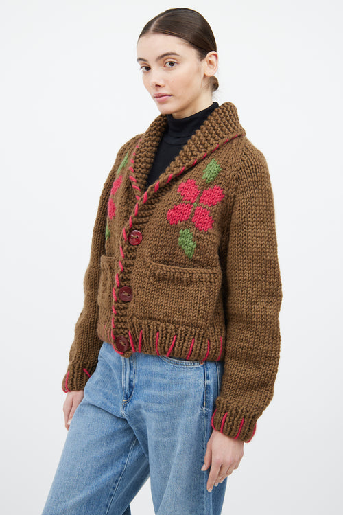 GOGO Brown 
Multicolour Wool Floral Knit Cardigan