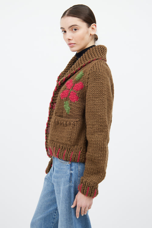 GOGO Brown 
Multicolour Wool Floral Knit Cardigan