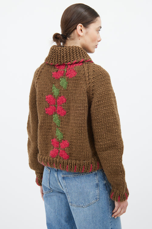 GOGO Brown 
Multicolour Wool Floral Knit Cardigan