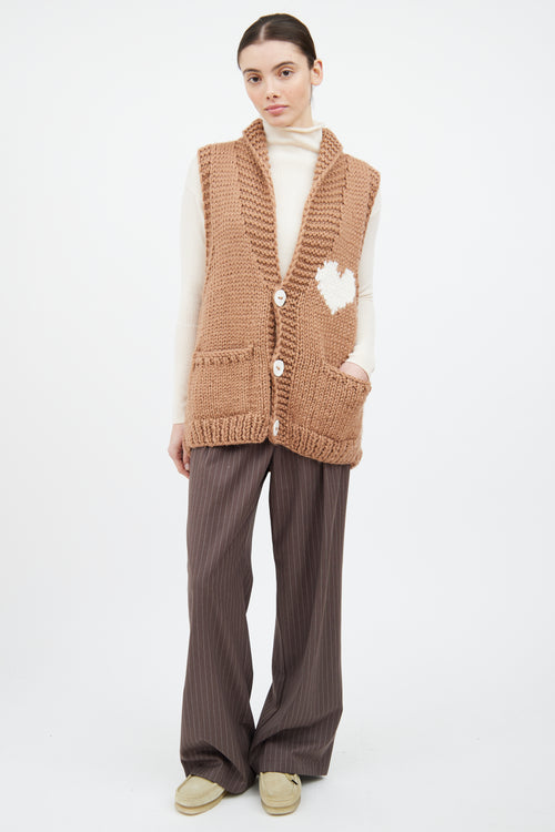 GOGO Brown 
White Wool Heart Knit Vest