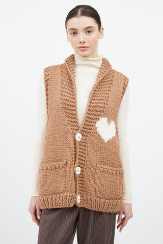 GOGO Brown 
White Wool Heart Knit Vest