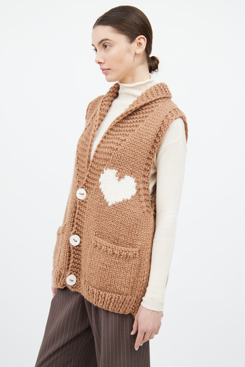 GOGO Brown 
White Wool Heart Knit Vest