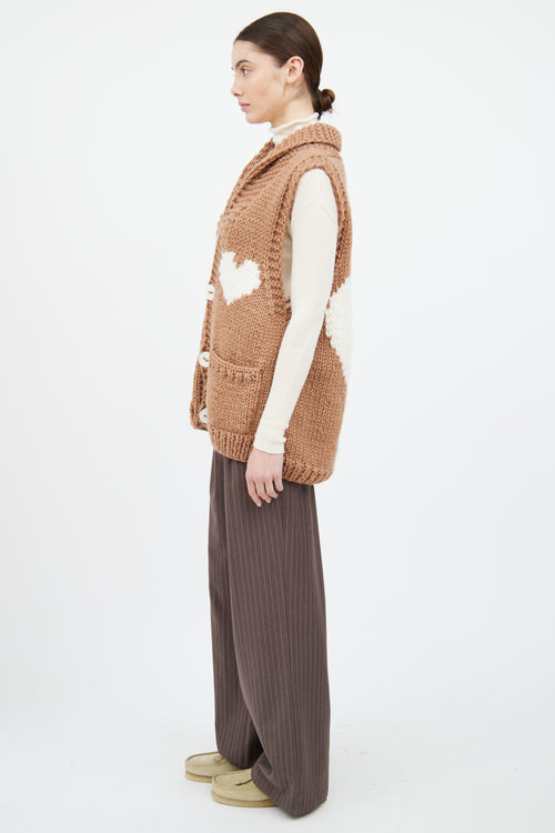 GOGO Brown 
White Wool Heart Knit Vest