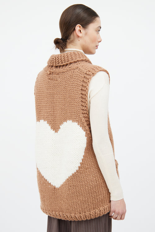 GOGO Brown 
White Wool Heart Knit Vest