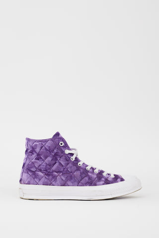 GOLF le FLEUR* X Converse Purple 
White Quilted Velvet Chuck 70 Hi Sneaker