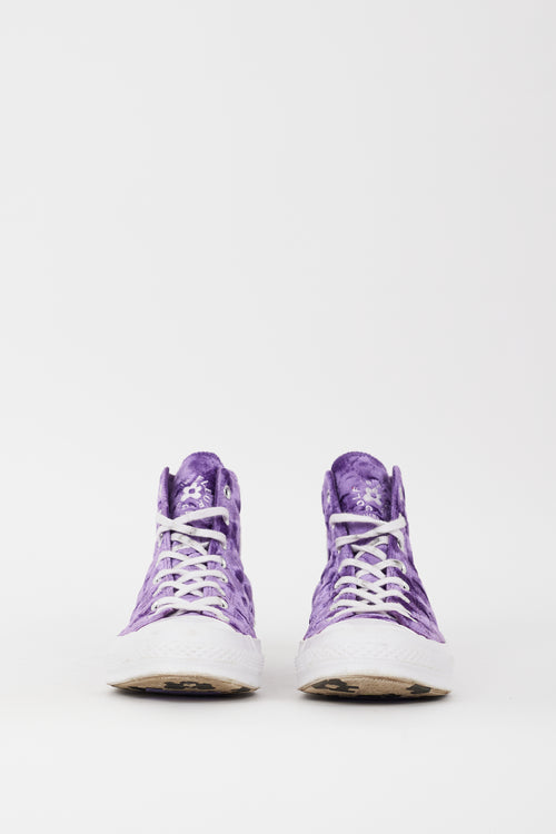 GOLF le FLEUR* X Converse Purple 
White Quilted Velvet Chuck 70 Hi Sneaker