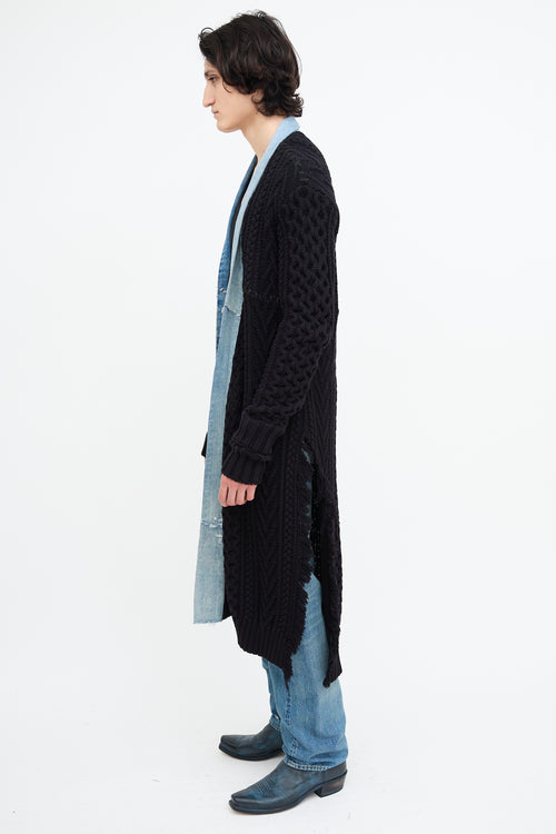 Greg Lauren Black Knit 
Denim Open Cardigan