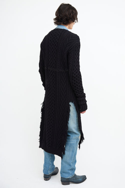 Greg Lauren Black Knit 
Denim Open Cardigan