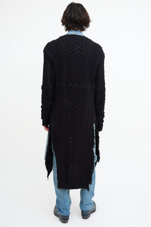 Greg Lauren Black Knit 
Denim Open Cardigan