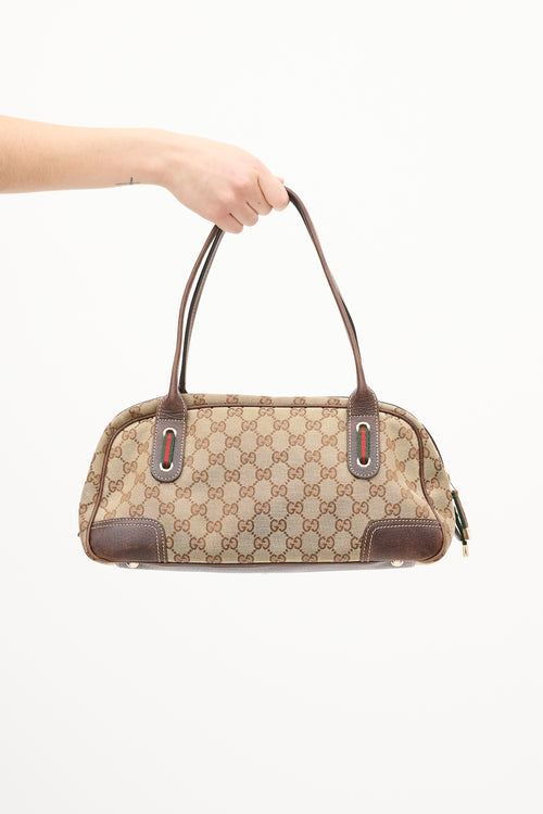 Gucci Brown Leather 
Canvas GG Princy Boston Shoulder Bag