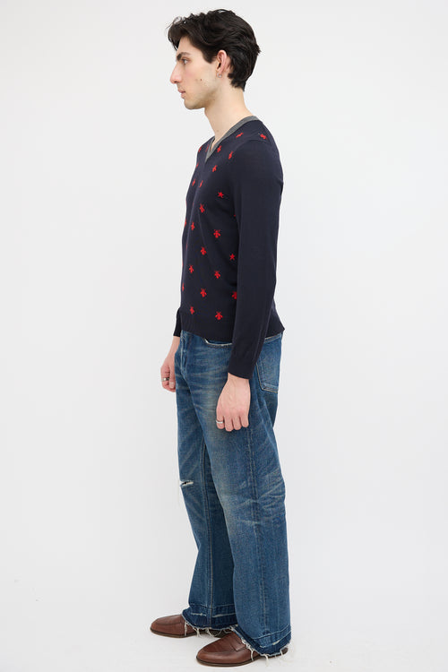 Gucci Navy 
Red Wool Printed Sweater