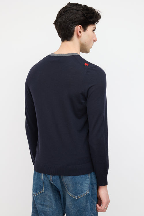 Gucci Navy 
Red Wool Printed Sweater