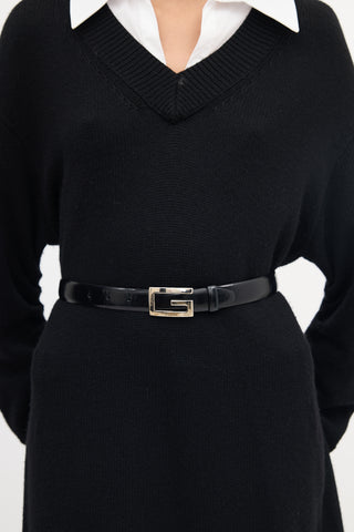 Gucci Black Leather Rectangle G Buckle Belt