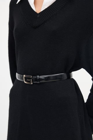 Gucci Black Leather Rectangle G Buckle Belt