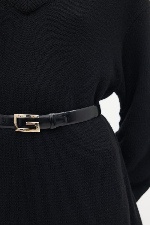 Gucci Black Leather Rectangle G Buckle Belt