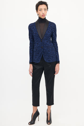 Gucci Navy Floral Lace Tuxedo Blazer