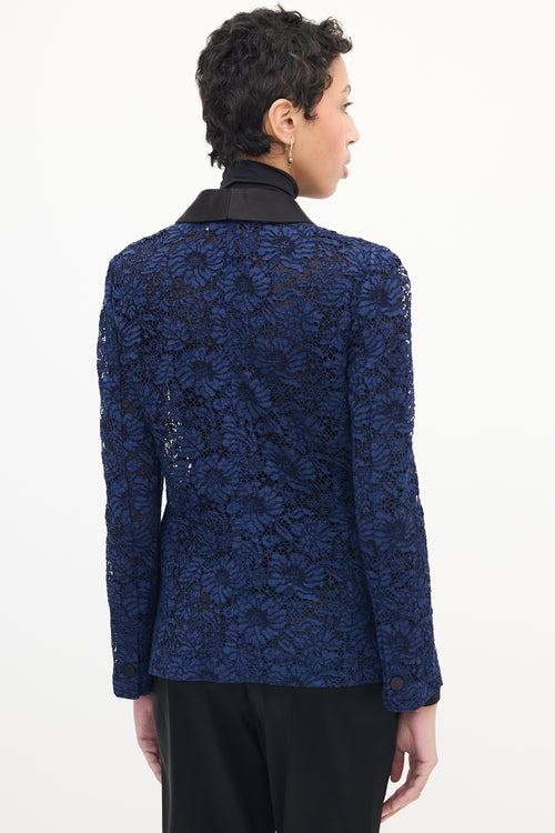 Gucci Navy Floral Lace Tuxedo Blazer