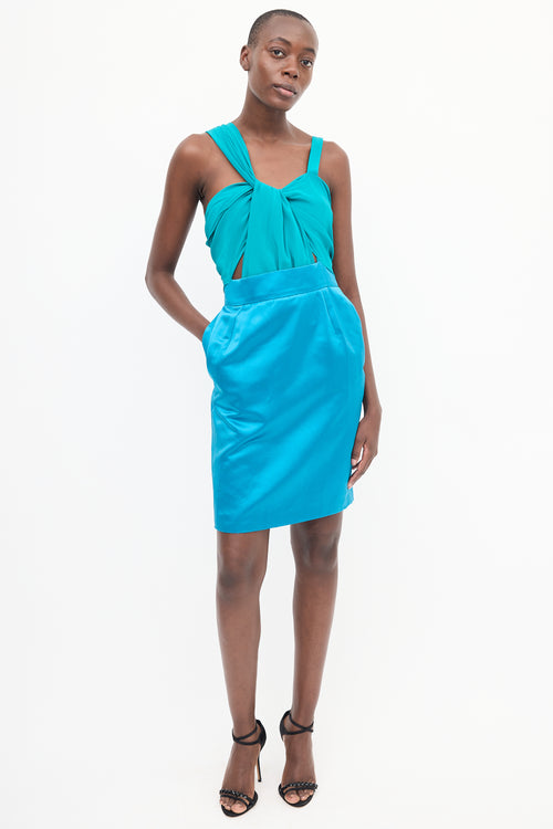 Gucci Blue 
Green Silk Colourblock Dress