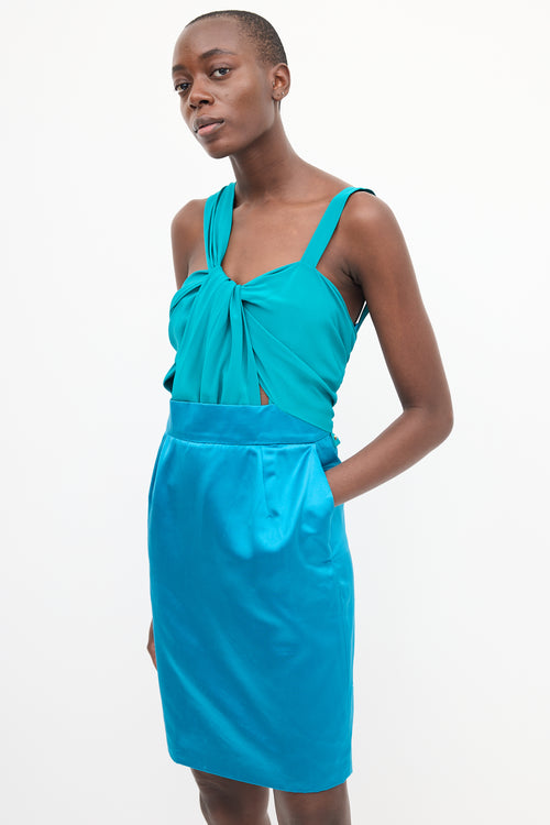 Gucci Blue 
Green Silk Colourblock Dress