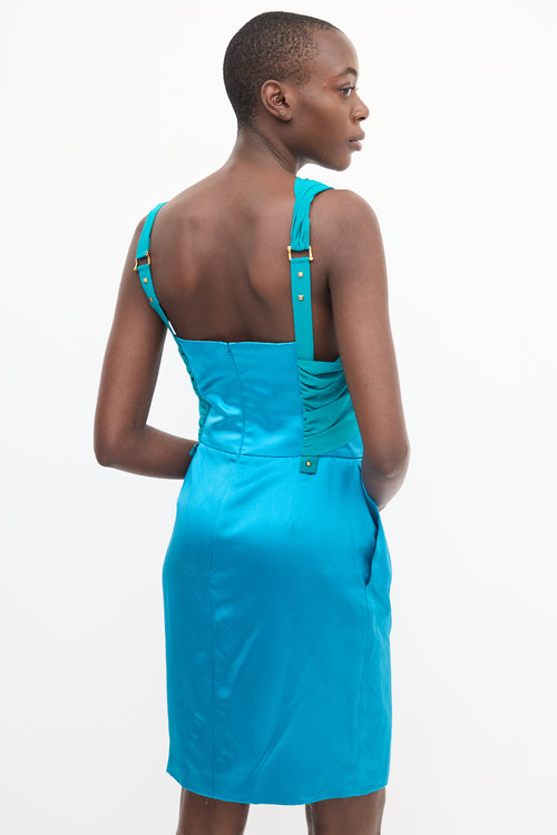 Gucci Blue 
Green Silk Colourblock Dress