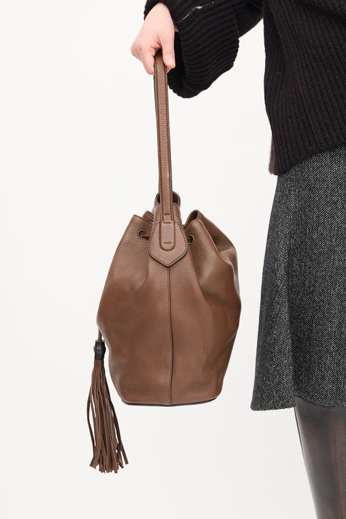 Gucci Brown Leather Lady Tassel Bucket Bag