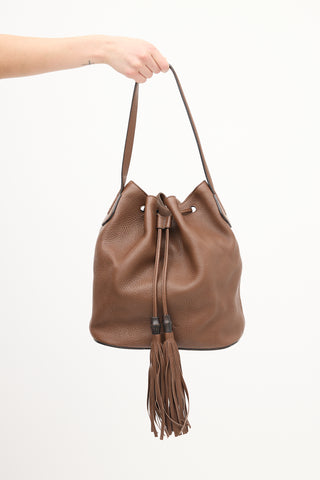 Gucci Brown Leather Lady Tassel Bucket Bag