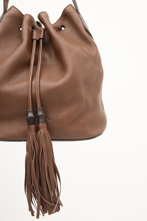 Gucci Brown Leather Lady Tassel Bucket Bag