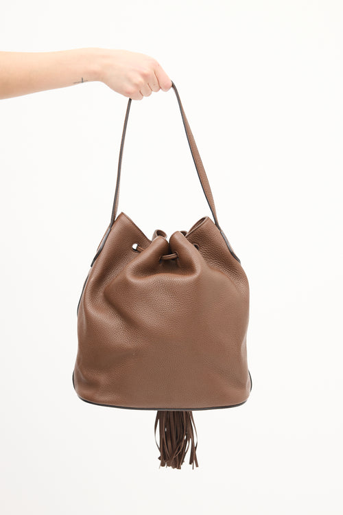 Gucci Brown Leather Lady Tassel Bucket Bag