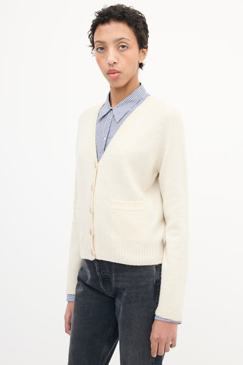 Gucci Cream Cashmere Embroidered Logo Cardigan