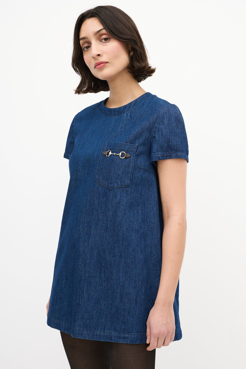 Gucci Blue Denim Short Sleeve Dress