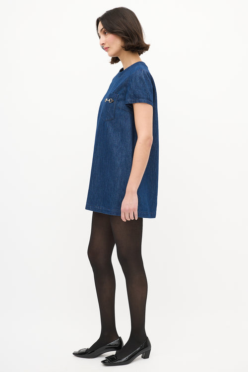 Gucci Blue Denim Short Sleeve Dress