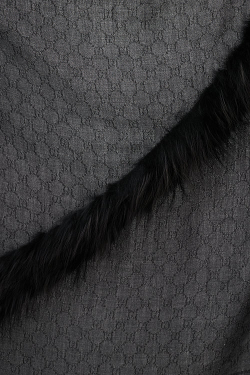 Gucci Black 
Dark Grey Monogram GG Fur Scarf