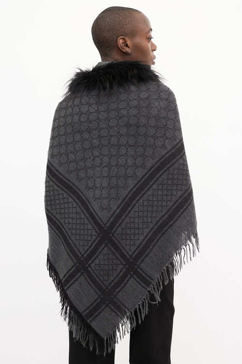 Gucci Black 
Dark Grey Monogram GG Fur Scarf