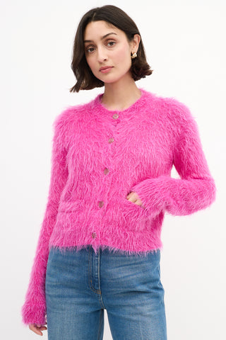 Gucci Pink Brushed Mohair Wool GG Cardigan