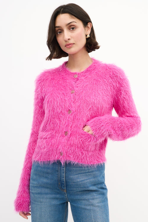 Gucci Pink Brushed Mohair Wool GG Cardigan