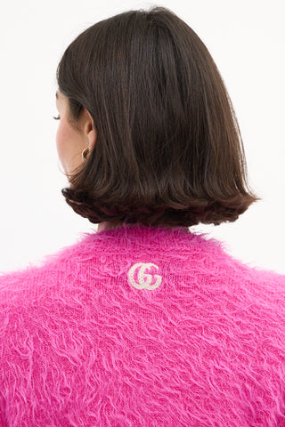 Gucci Pink Brushed Mohair Wool GG Cardigan